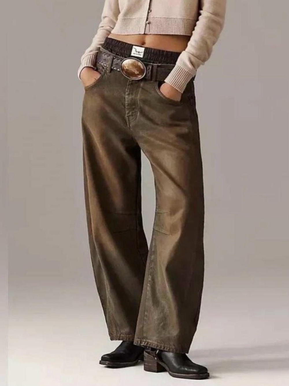 We The Free Barrel Jeans Size 26 Brown Washed High Rise Barrel Leg Free People